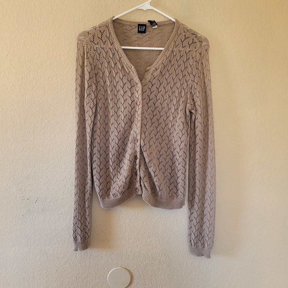 VTG GAP Cardigan Sweater Womens Small Brown 100% Cotton Button Front Casual Y2K